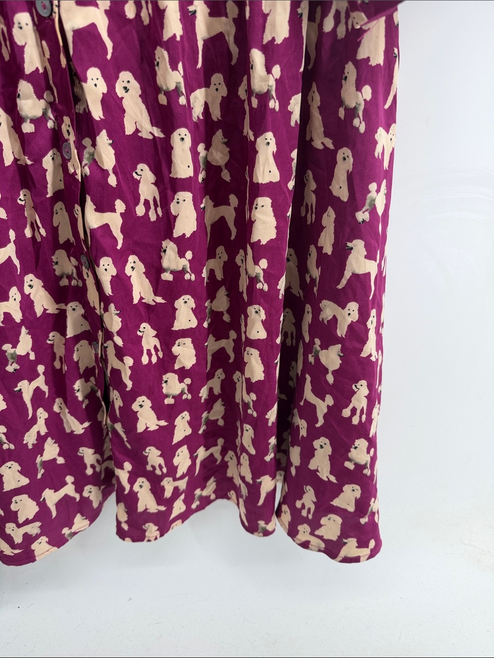 Entro satin short sleeve button up poodle dog novelty print shirt dress sz L - Picture 4 of 9